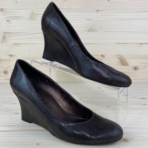 Vaneli Dark Brown Snake Skin Print Wedge Heels